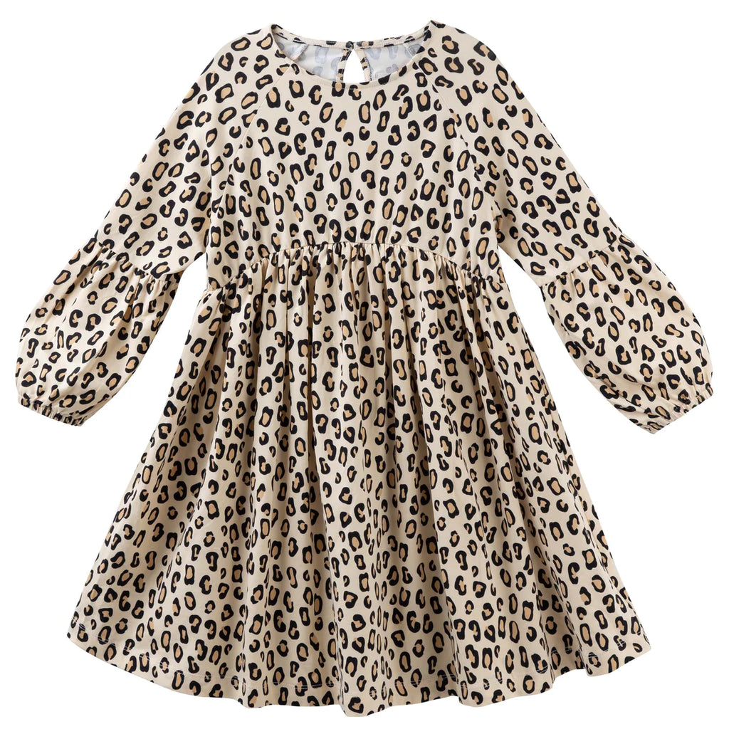 Girls Leopard Print Poodle L/S Dress