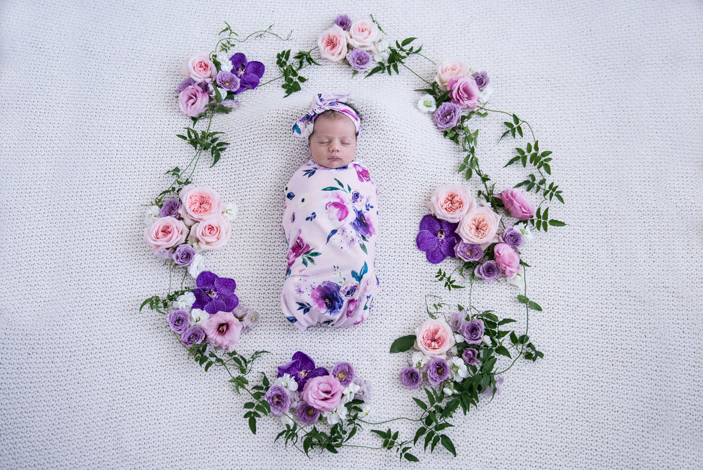 Snuggle swaddle and topknot set - Floral Kiss SOLD OUT
