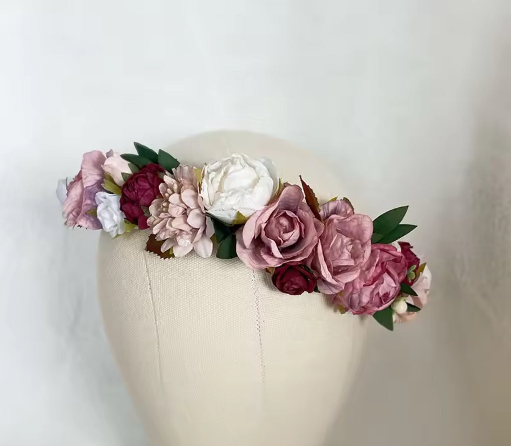 Dusty rose and mulberry floral crown
