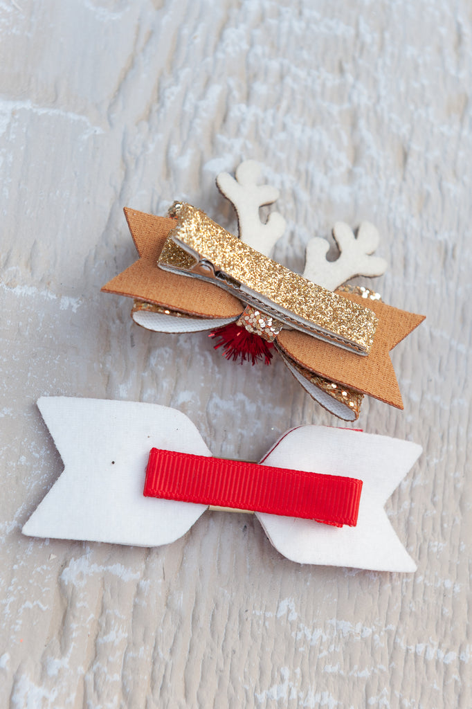 Reindeer bow hair clips - Gold