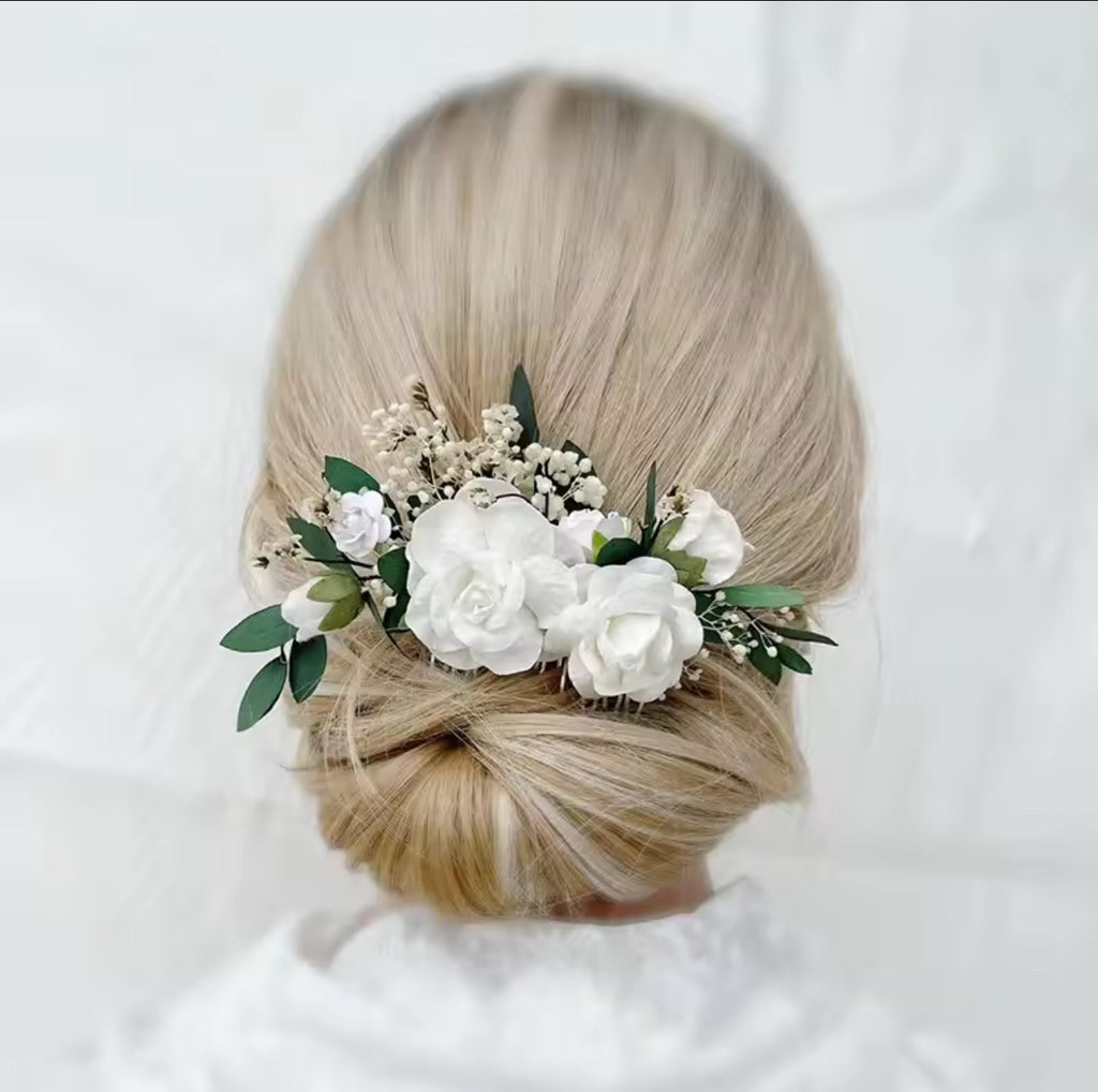 White floral bridal comb