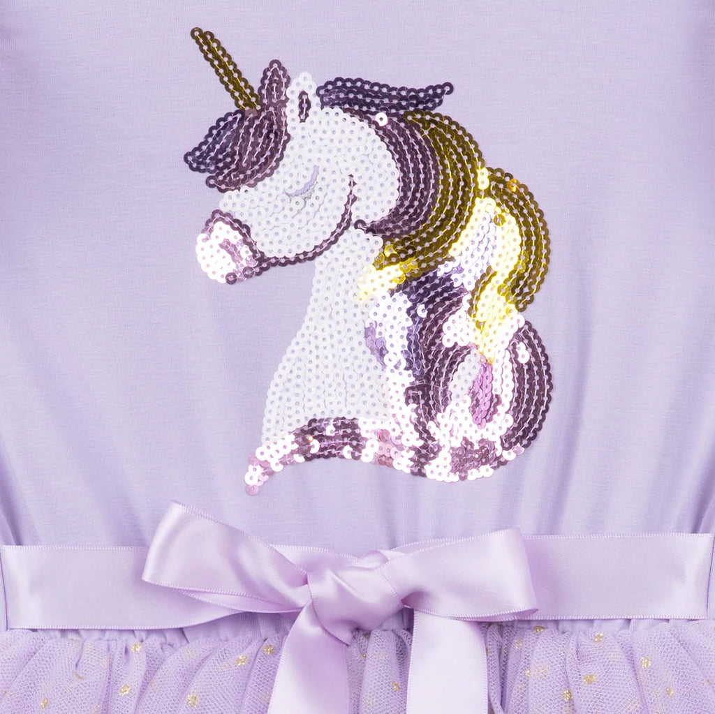 Unicorn Sequin Short Sleeve Tutu Dress - Lavender