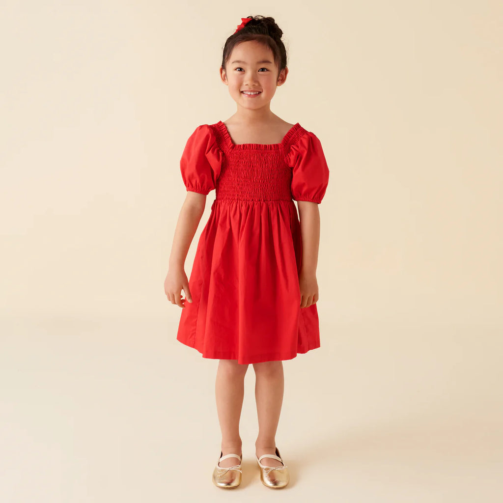 Lily- Puff Sleeve Dress Red
