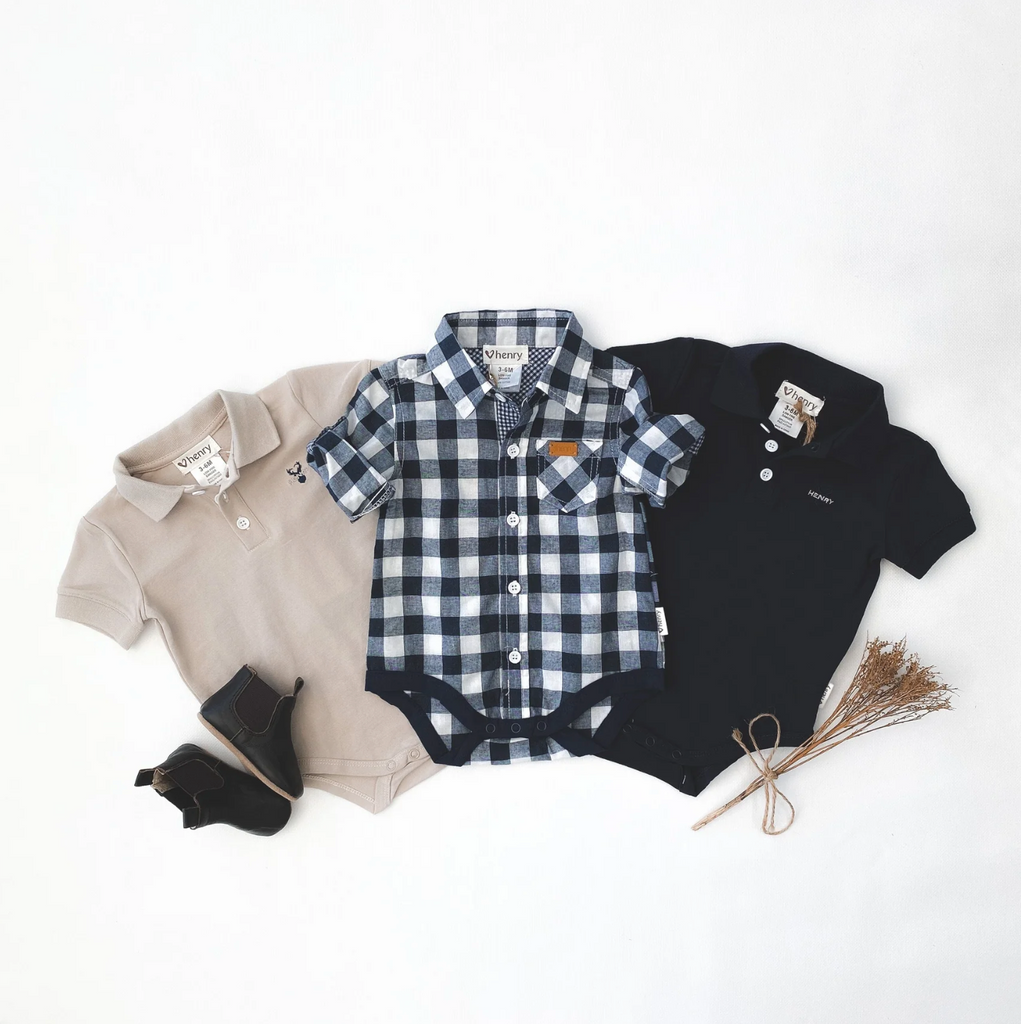 Baby Boys Dress Shirt Romper - Large Navy Check
