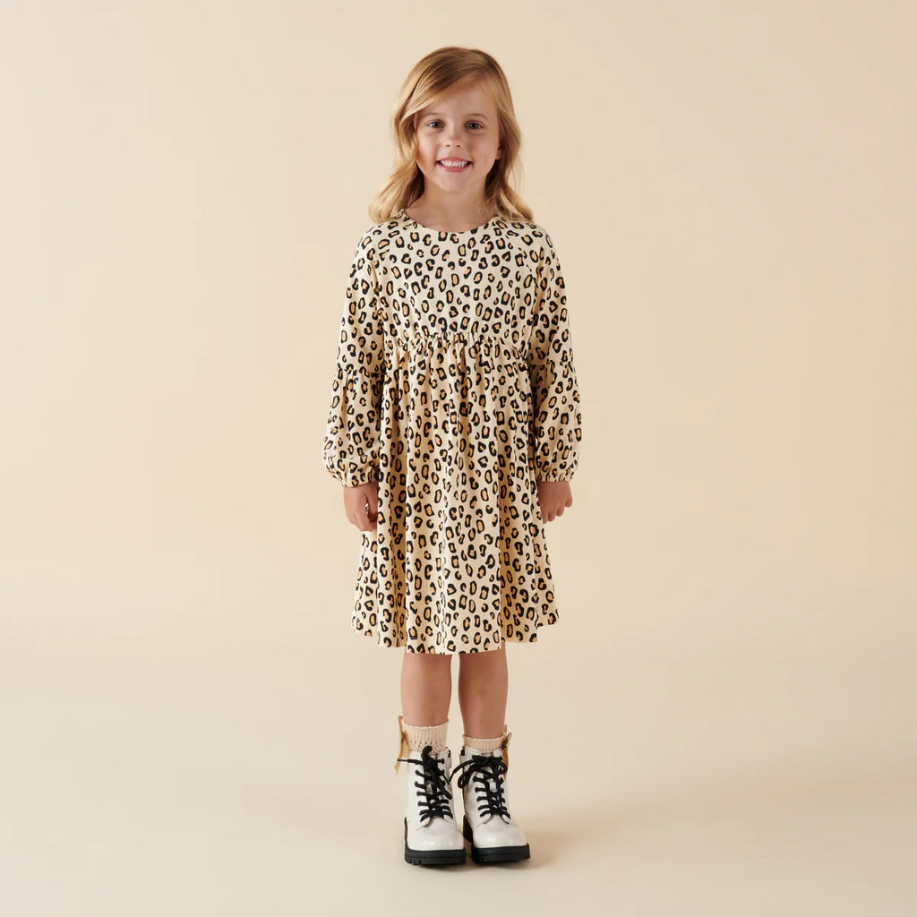 Girls Leopard Print Poodle L/S Dress