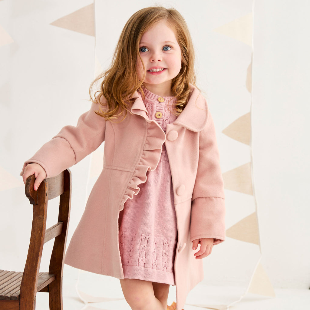 Faux wool coat with Frill - Blush