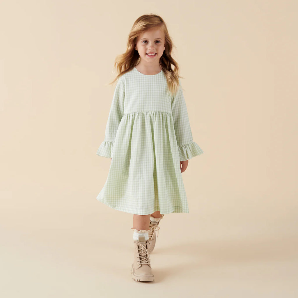 ISLA GINGHAM L/S DRESS - SAGE SOLD OUT
