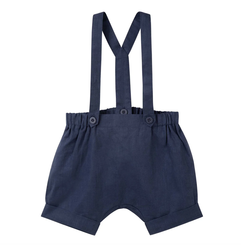 Finley Linen Suspender Shorts - Navy