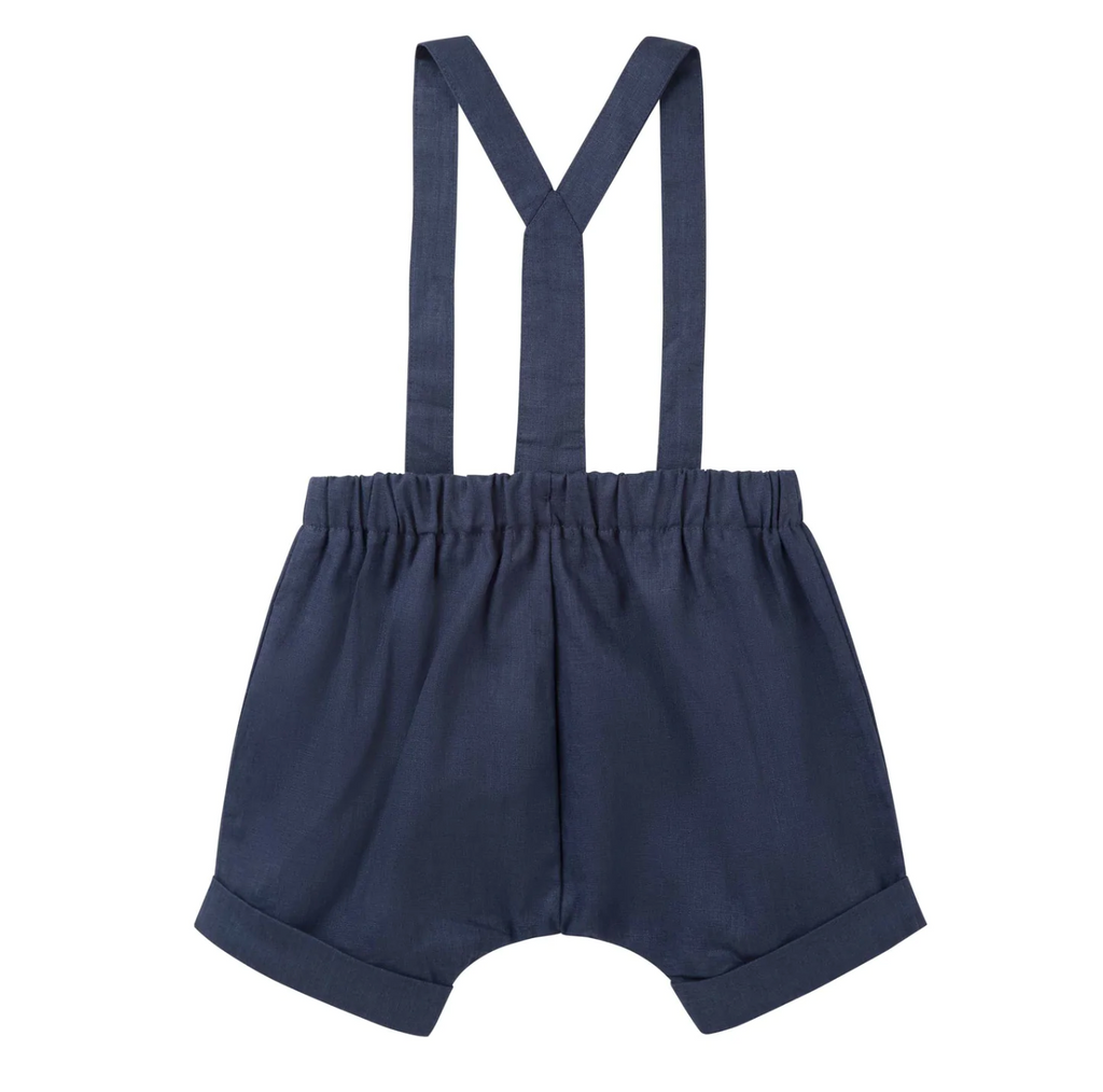 Finley Linen Suspender Shorts - Navy