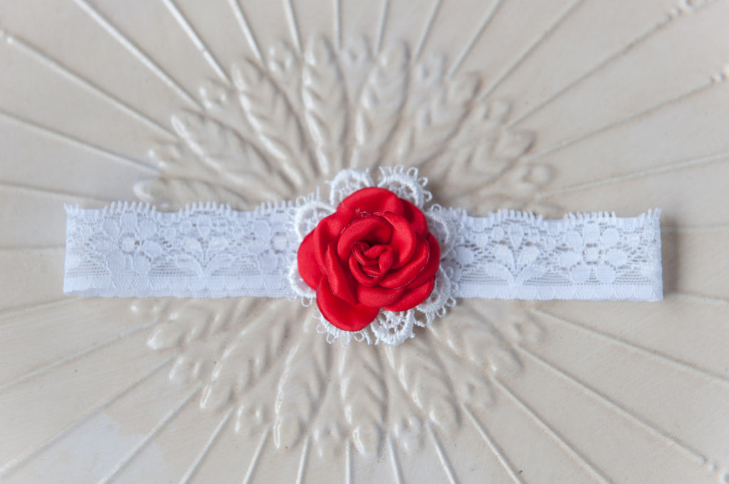 Baby Rose Lace Headband - Red