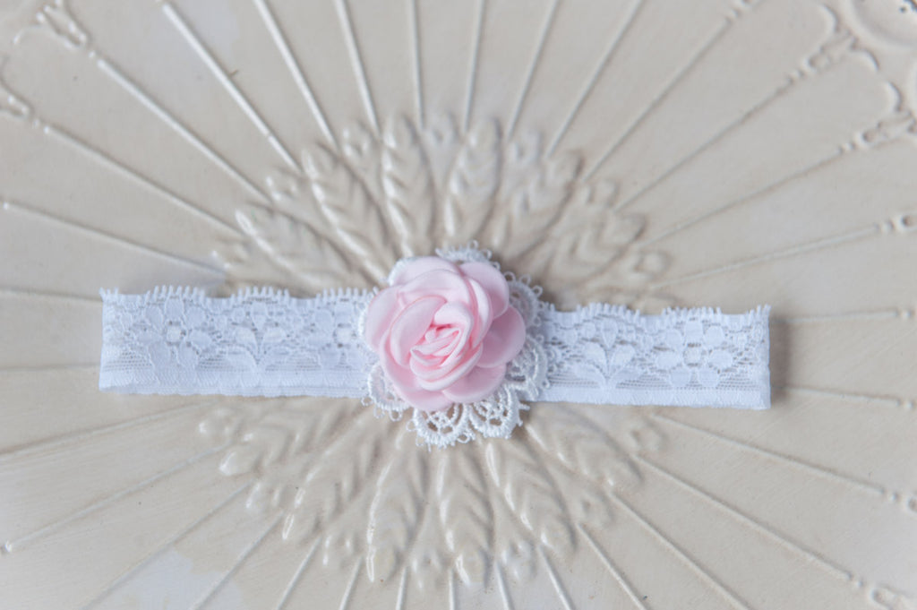 Baby Rose Lace Headband - Baby Pink