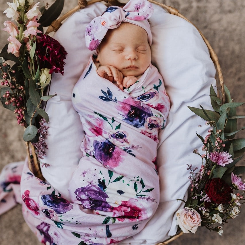 Floral Kiss  | Baby Jersey Wrap & Beanie Set SOLD OUT