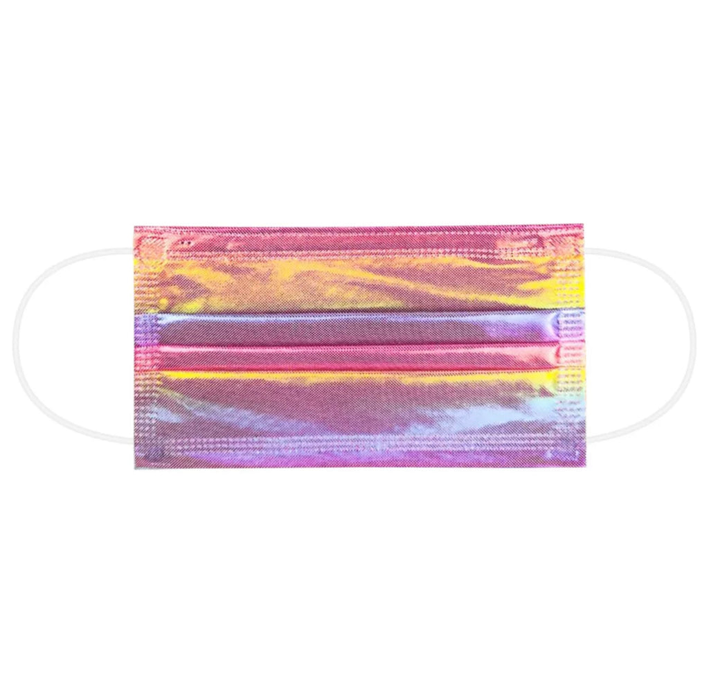 Disposable Adult Face Mask - Holographic Peach Rainbow