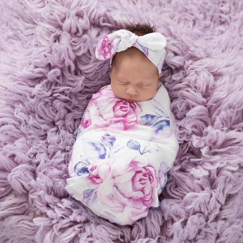 Snuggle swaddle and topknot set - Lilac Skies