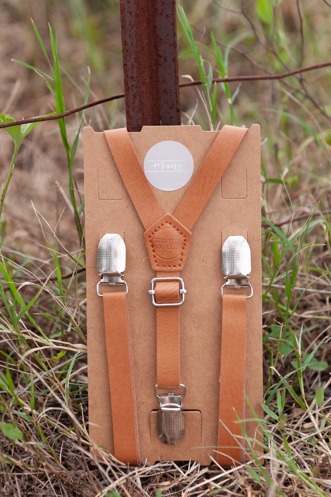 Faux Leather Tan Suspenders